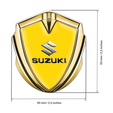 Suzuki Metal Emblem Badge Graphite Yellow Base Emboss Logo Effect