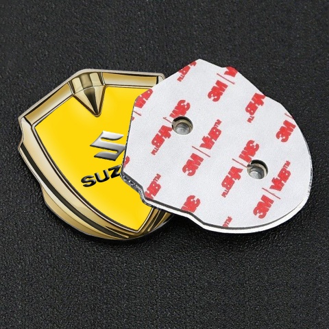 Suzuki Metal Emblem Badge Graphite Yellow Base Emboss Logo Effect