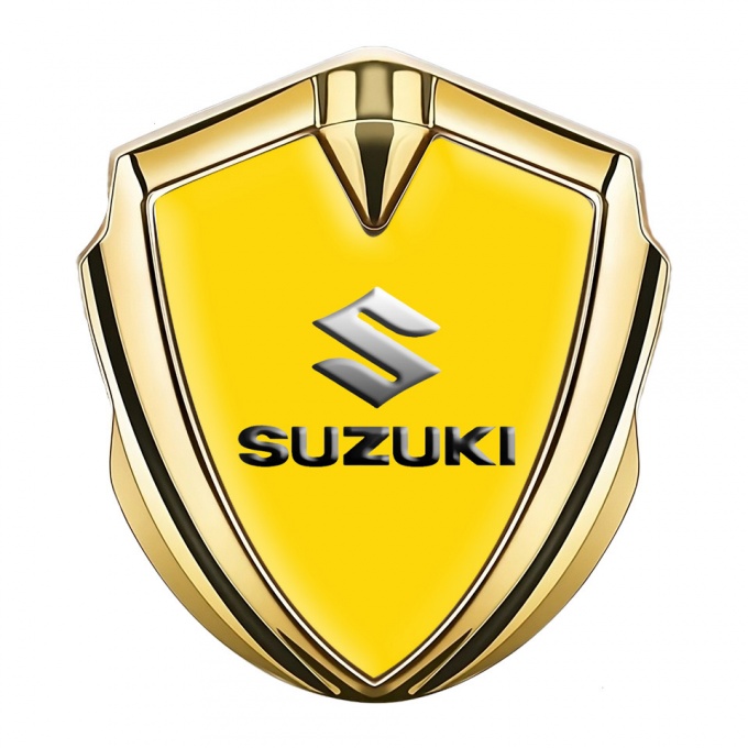 Suzuki Metal Emblem Badge Graphite Yellow Base Emboss Logo Effect