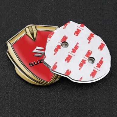 Suzuki Metal Emblem Badge Gold Red Print Emboss Logo Effect