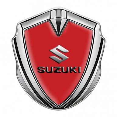 Suzuki Metal Emblem Badge Silver Red Print Emboss Logo Effect