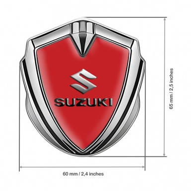 Suzuki Metal Emblem Badge Silver Red Print Emboss Logo Effect