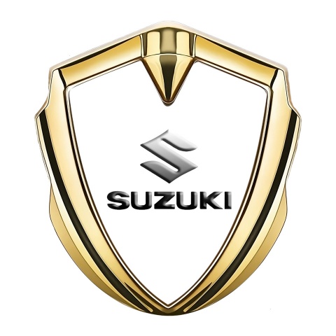 Suzuki Domed Emblem Badge Gold Pure White Emboss Logo Effect