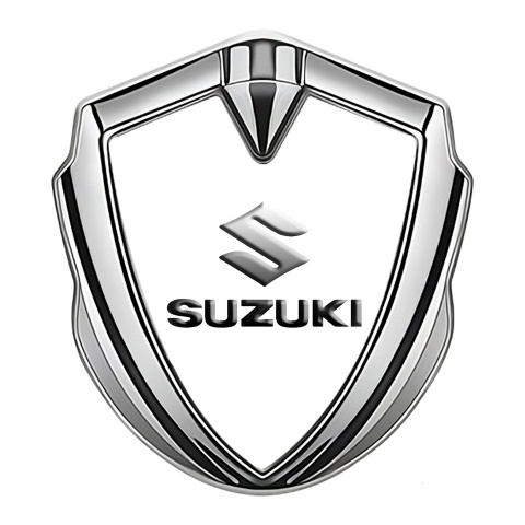 Suzuki Domed Emblem Badge Silver Pure White Emboss Logo Effect