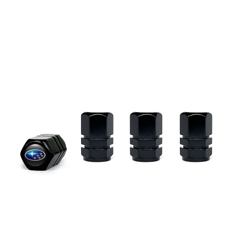 Subaru Valve Steam Caps Black 4 pcs Blue Logo