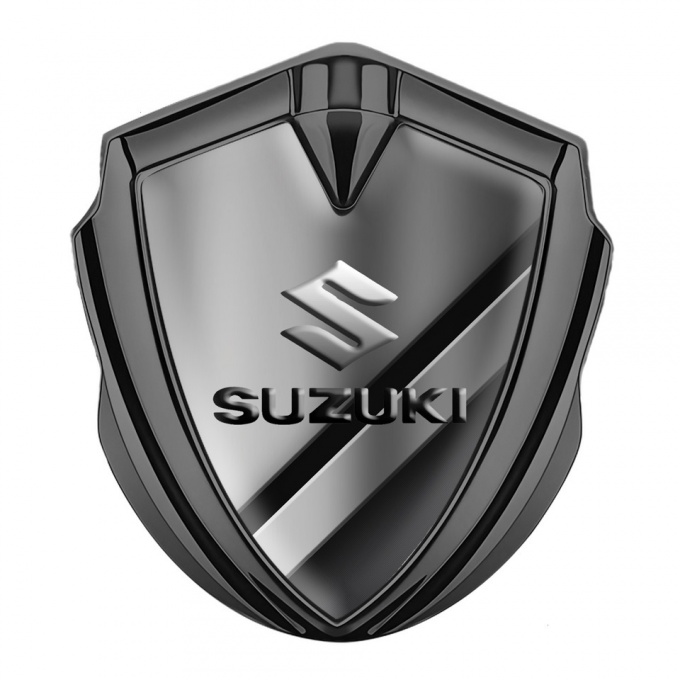Suzuki Emblem Car Badge Graphite Polished Steel Emboss Logo Effect
