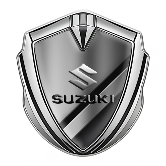 Suzuki Emblem Car Badge Silver Polished Steel Emboss Logo Effect
