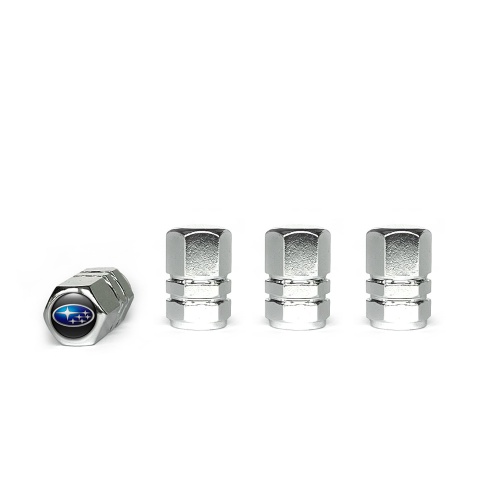 Subaru Tyre Valve Caps Chrome 4 pcs Blue Logo