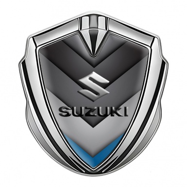 Suzuki Emblem Silicon Badge Silver Blue Point Emboss Logo Effect