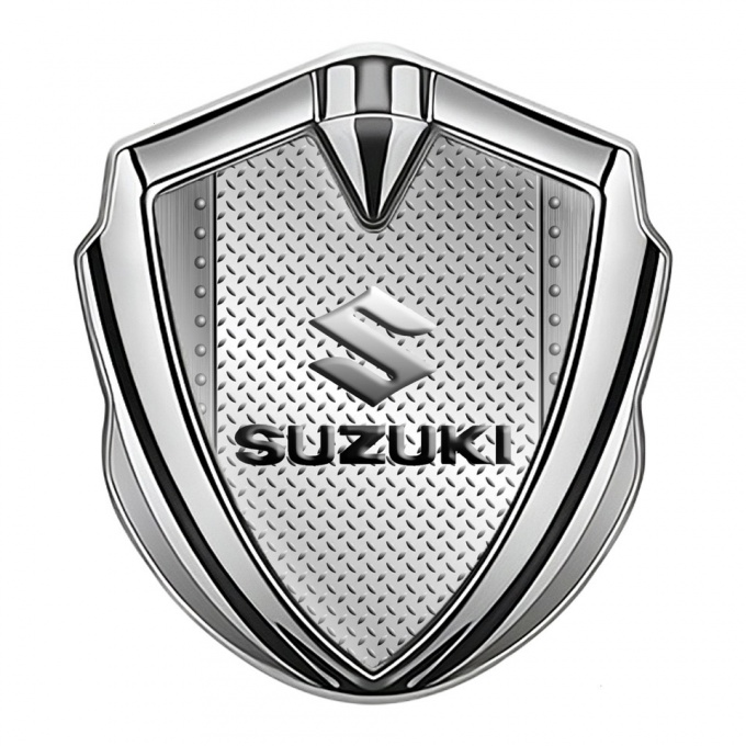Suzuki Emblem Fender Badge Silver Treadplate Emboss Logo Effect