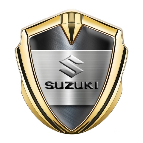Suzuki Metal Emblem Self Adhesive Gold Brushed Plate Emboss Effect
