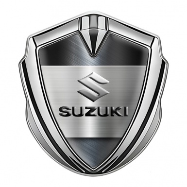 Suzuki Metal Emblem Self Adhesive Silver Brushed Plate Emboss Effect