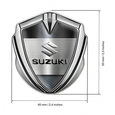 Suzuki Metal Emblem Self Adhesive Silver Brushed Plate Emboss Effect