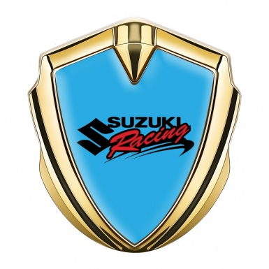 Suzuki Fender Emblem Badge Gold Sky Blue Racing Logo Edition