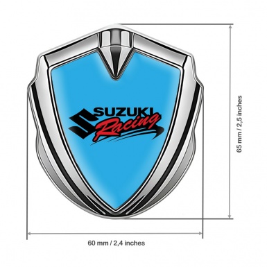 Suzuki Fender Emblem Badge Silver Sky Blue Racing Logo Edition