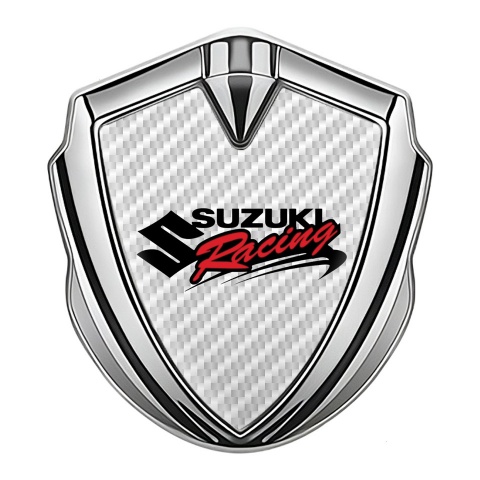 Suzuki Emblem Self Adhesive Silver White Carbon Racing Logo Edition