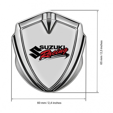 Suzuki Metal Emblem Badge Silver Grey Fill Racing Logo Edition