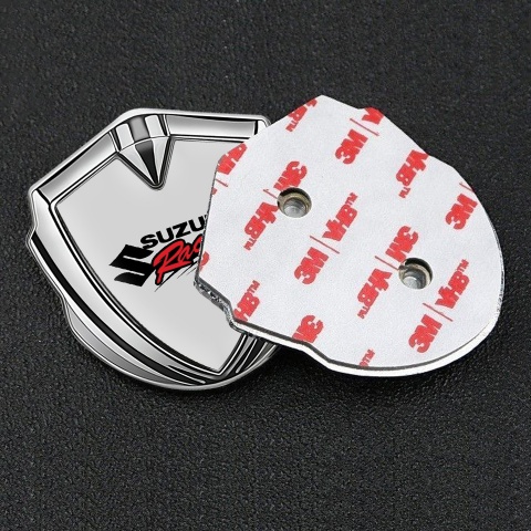 Suzuki Metal Emblem Badge Silver Grey Fill Racing Logo Edition