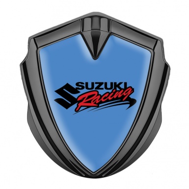 Suzuki Domed Emblem Badge Graphite Glacial Blue Fill Racing Logo Design