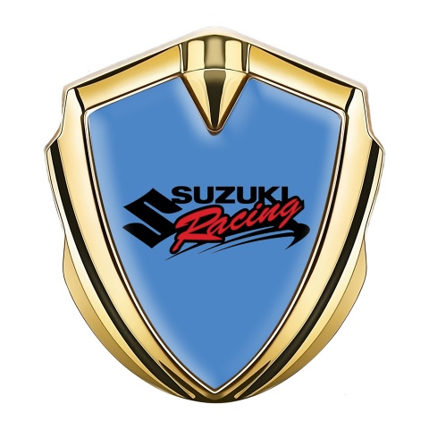 Suzuki Domed Emblem Badge Gold Glacial Blue Fill Racing Logo Design
