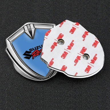 Suzuki Domed Emblem Badge Silver Glacial Blue Fill Racing Logo Design