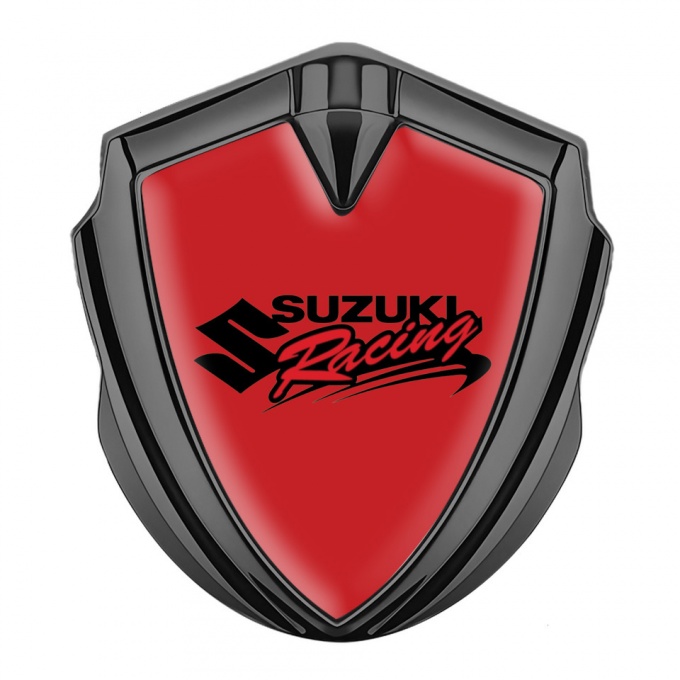 Suzuki Emblem Metal Badge Graphite Red Base Racing Logo Design