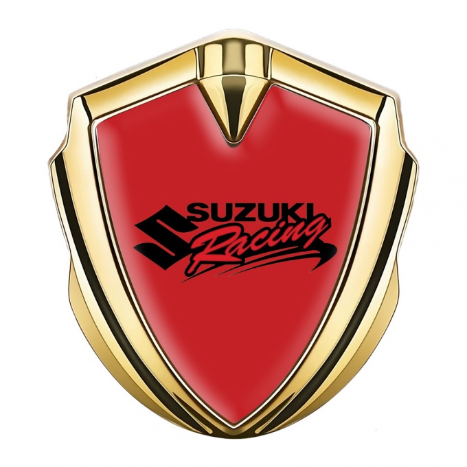 Suzuki Emblem Metal Badge Gold Red Base Racing Logo Design