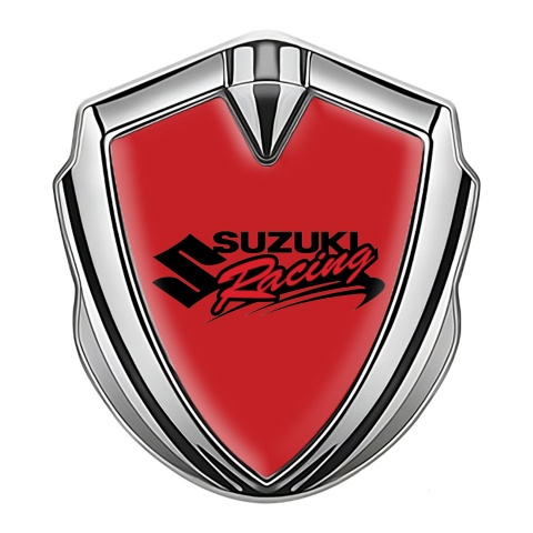 Suzuki Emblem Metal Badge Silver Red Base Racing Logo Design