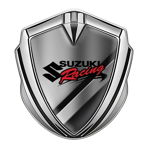 Suzuki Emblem Silicon Badge Silver Polished Steel Racing Logo Edition