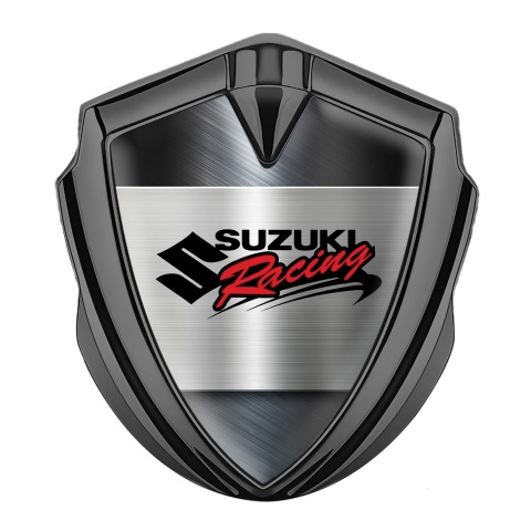 Suzuki Emblem Fender Badge Graphite Brushed Metal Racing Logo Design