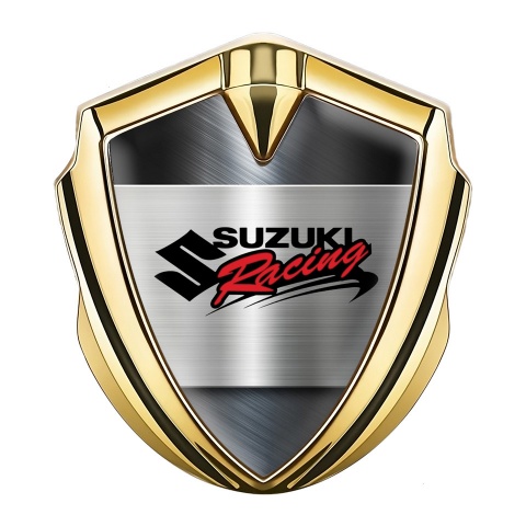 Suzuki Emblem Fender Badge Gold Brushed Metal Racing Logo Design