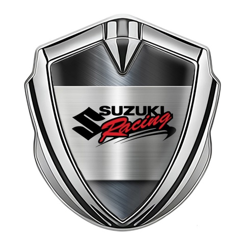 Suzuki Emblem Fender Badge Silver Brushed Metal Racing Logo Design