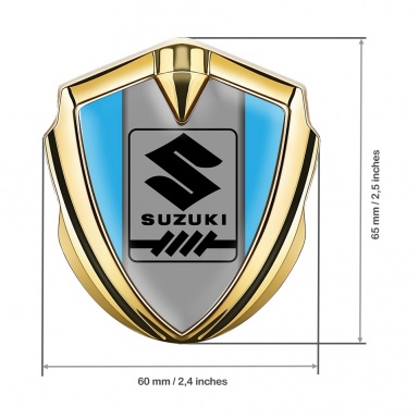 Suzuki Metal Emblem Self Adhesive Gold Blue Base Black Gearshift Logo