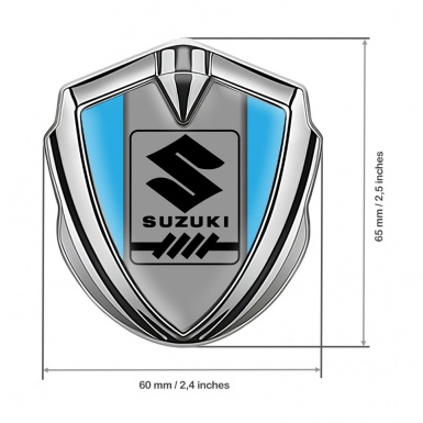 Suzuki Metal Emblem Self Adhesive Silver Blue Base Black Gearshift Logo