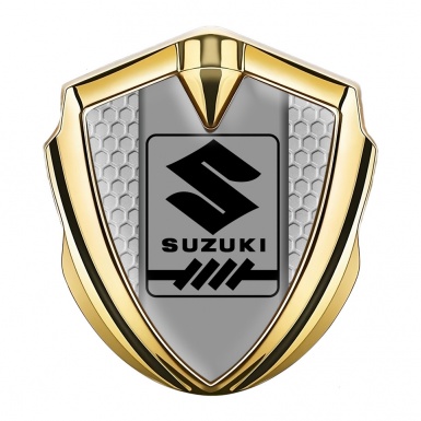 Suzuki Metal Emblem Badge Gold Honeycomb Black Gearshift Logo