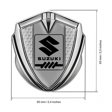 Suzuki Metal Emblem Badge Silver Honeycomb Black Gearshift Logo