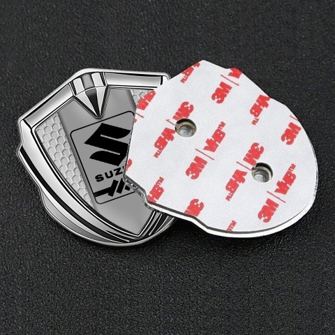 Suzuki Metal Emblem Badge Silver Honeycomb Black Gearshift Logo