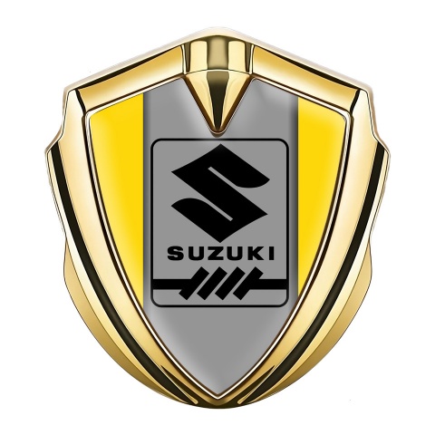 Suzuki Bodyside Domed Emblem Gold Yellow Frame Black Gearshift Logo