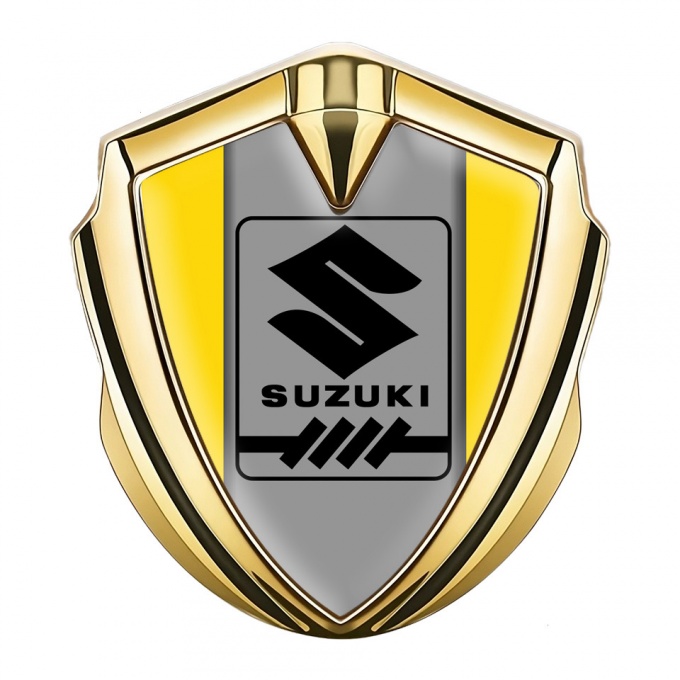 Suzuki Bodyside Domed Emblem Gold Yellow Frame Black Gearshift Logo