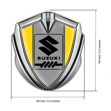 Suzuki Bodyside Domed Emblem Silver Yellow Frame Black Gearshift Logo