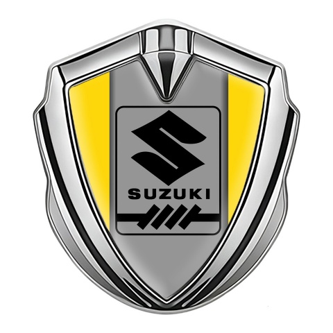 Suzuki Bodyside Domed Emblem Silver Yellow Frame Black Gearshift Logo