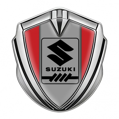 Suzuki Bodyside Domed Emblem Silver Red Frame Black Gearshift Logo