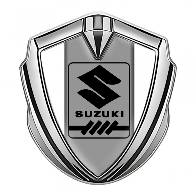 Suzuki Bodyside Domed Emblem Silver White Frame Black Gearshift Logo