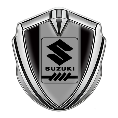Suzuki 3d Emblem Badge Silver Black Frame Black Gearshift Logo