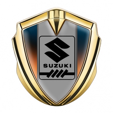 Suzuki Silicon Emblem Badge Gold Gradient Frame Black Gearshift Logo