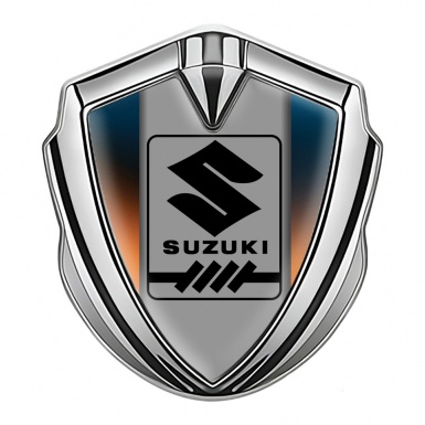 Suzuki Silicon Emblem Badge Silver Gradient Frame Black Gearshift Logo