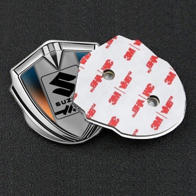 Suzuki Silicon Emblem Badge Silver Gradient Frame Black Gearshift Logo