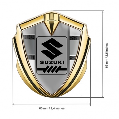 Suzuki Emblem Car Badge Gold Metallic Panels Black Gearshift Logo