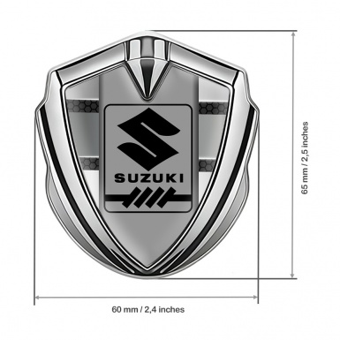 Suzuki Emblem Car Badge Silver Metallic Panels Black Gearshift Logo