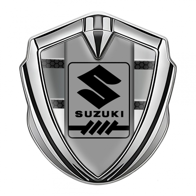 Suzuki Emblem Car Badge Silver Metallic Panels Black Gearshift Logo